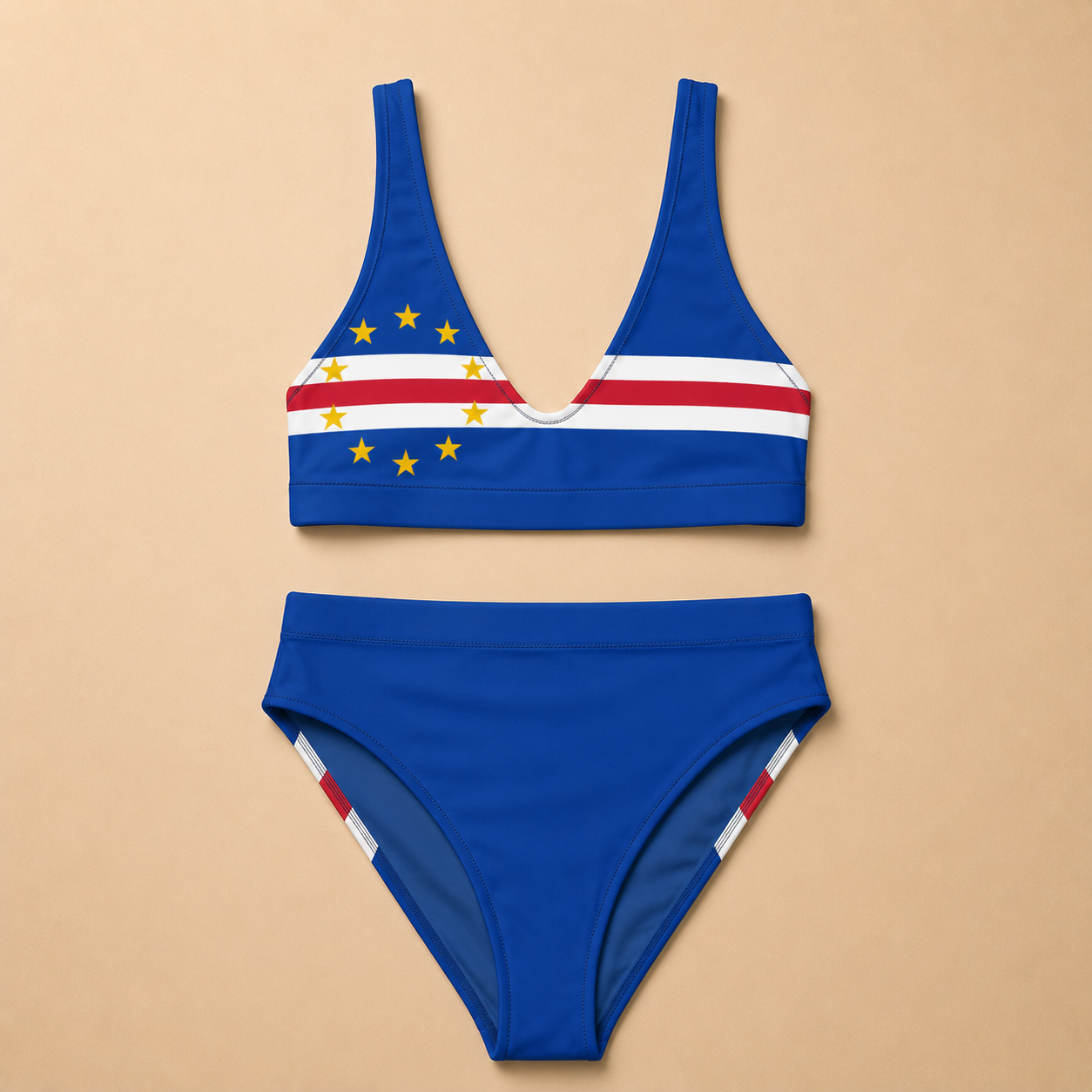 Conjunto de Biquíni de Cintura Alta com Bandeira de Cabo Verde — Mulher