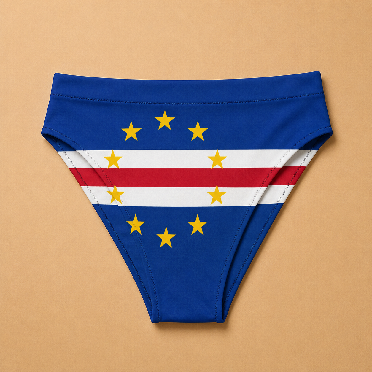 Parte de Baixo de Biquíni Cintura Alta com Padrão de Bandeira de Cabo Verde - Mulher