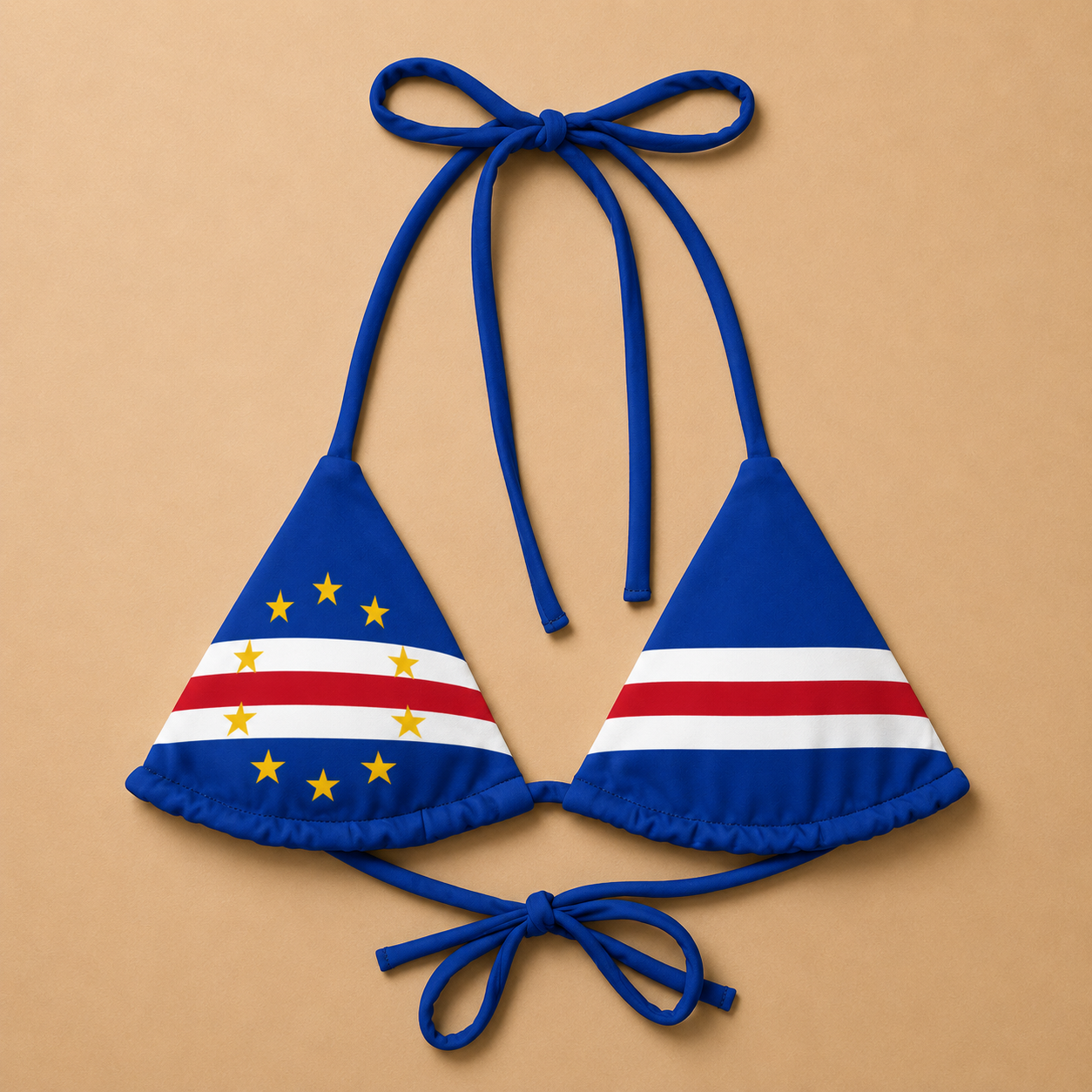 Parte de Cima de Biquíni Acolchoada All Over Bandeira Cabo Verde — Mulher