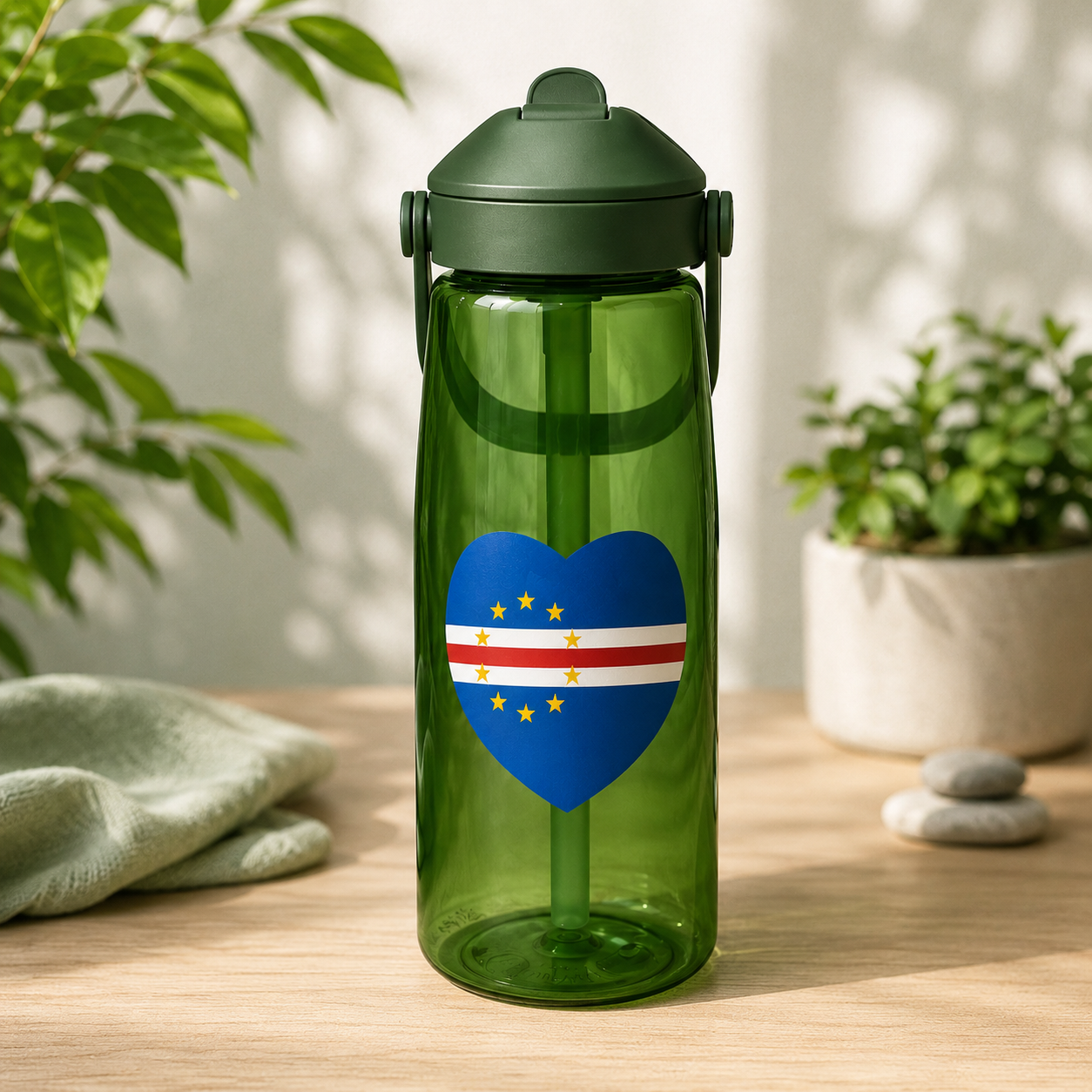 Gourde avec paille rétractable - Coeur Drapeau Cabo Verde