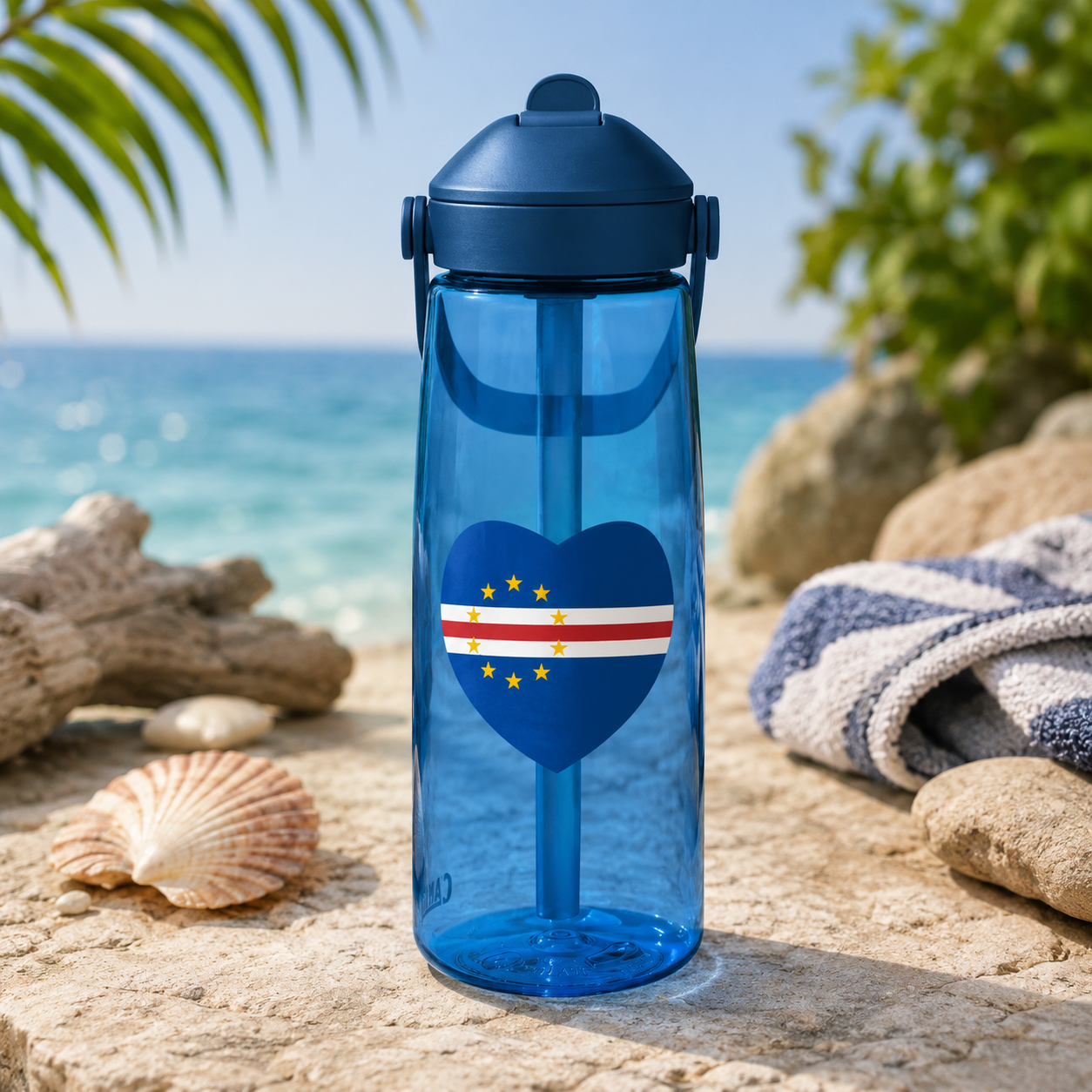 Gourde avec paille rétractable - Coeur Drapeau Cabo Verde